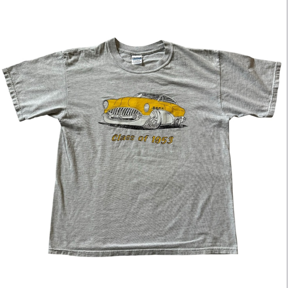 “Class of 1953” graphic t-shirt, yellow classic car graphic